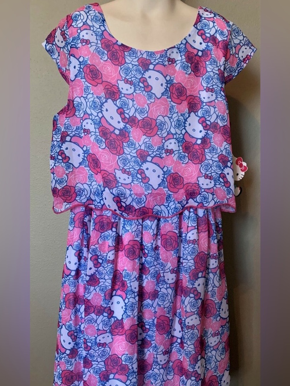 Hello Kitty Pink and Blue Rose Print Dress